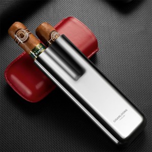 Stainless Steel Cigar Case Cow Leather Cigar Humidor Case_ (2)
